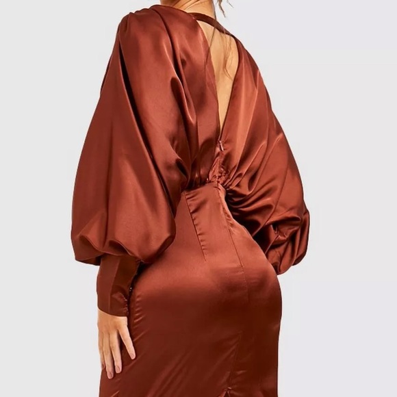 Boohoo Blouson Copper Satin Dress - Picture 4 of 10